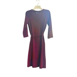 Ellen Parker Womens Dress Small Burgundy Knit Sleeve Side Tie Vneck Aline Purple